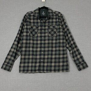 Kuhl Flannel Plaid Shirt Sz Large Black Brown Cotton Tencel Blend
